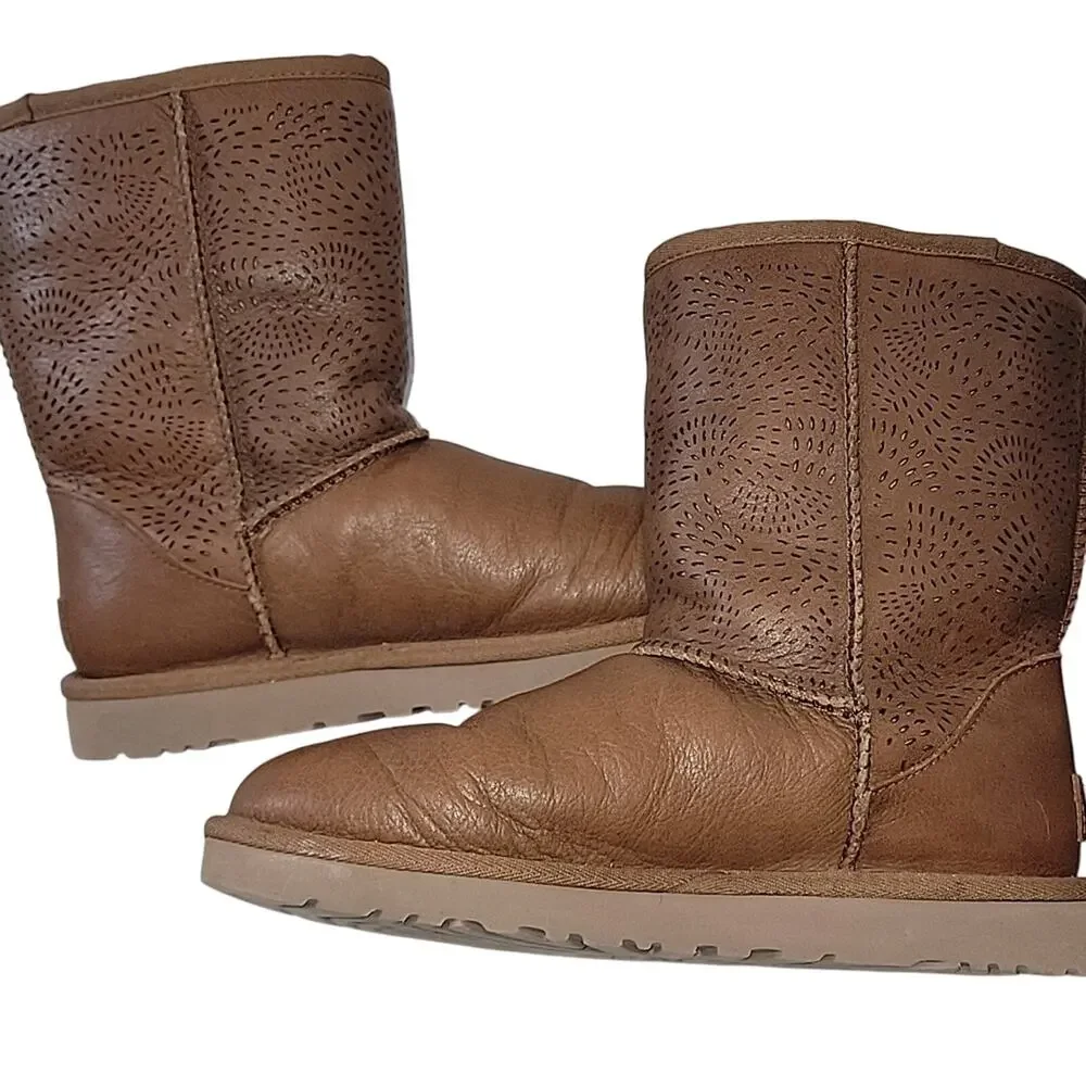 Ugg Triana Seaweed Perforated Leather Shearling Boots, 7